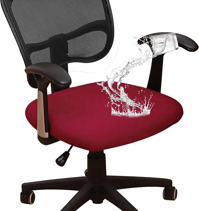 FORCHEER Waterproof Office Chair Seat Cover 20x20 Burgundy Stretchable Diamond Pattern Desk Chair Seat Cover with Buckles Bottom Only Washable Removable