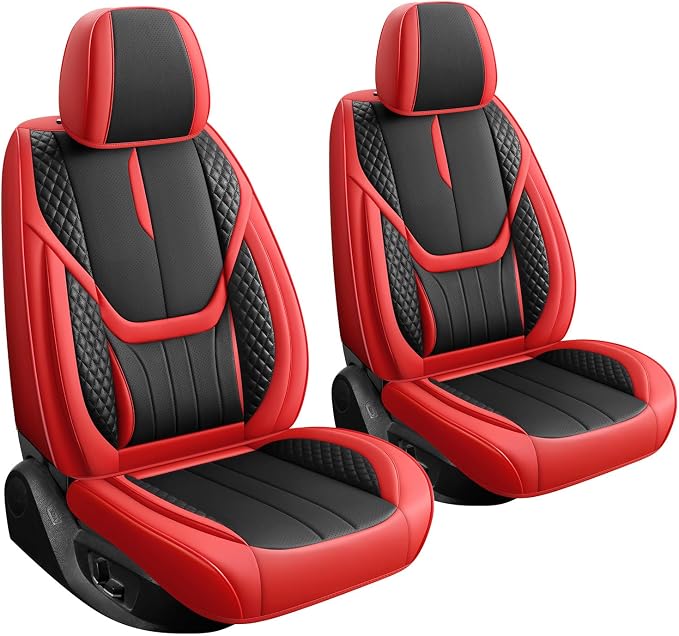 Universal Car Seat Covers for SUVs Sedans Trucks Redblack | universal fit, faux leather, waterproof, breathable, stain/scratch resistant, airbag compatible, anti-slip, easy install