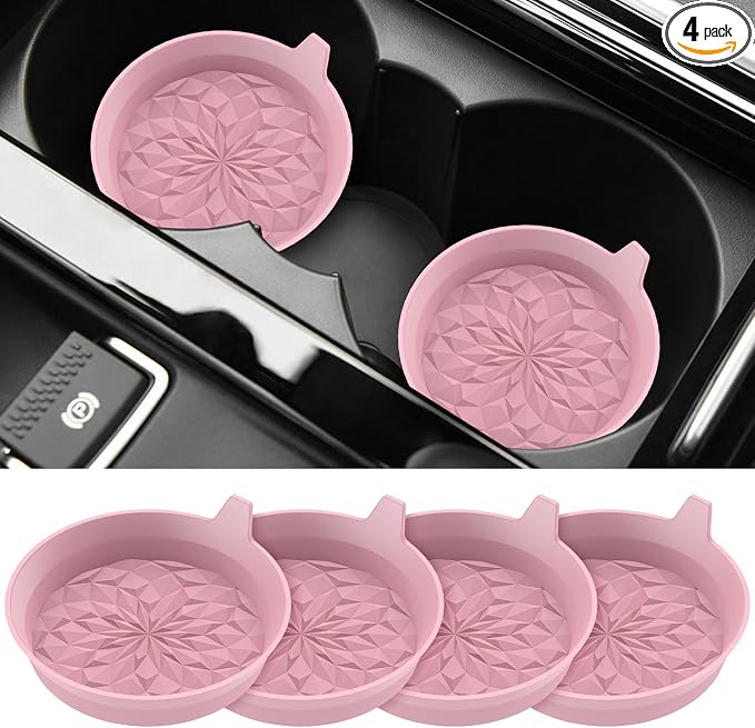 ME.FAN Car Cup Coasters [4 Pack] Silicone Cars Coasters - Universal Non-Slip Recessed Interior Accessories - Cup Holder Inserts Dusty Rose