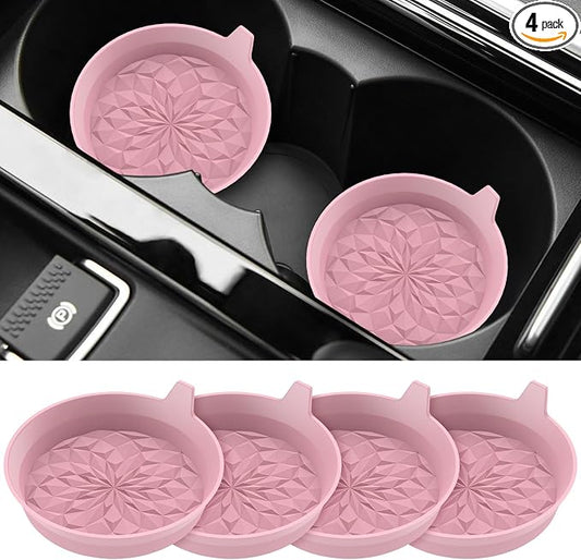 ME.FAN Car Cup Coasters [4 Pack] Silicone Cars Coasters - Universal Non-Slip Recessed Interior Accessories - Cup Holder Inserts Dusty Rose
