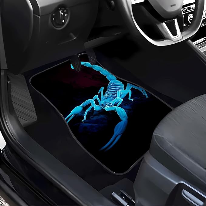 Universal Fit Car Floor Mats Set of 4Pcs, Blue Scorpion Pattern All-Weather Front Rear Car Carpet Mats, Non-Slip Car Floor Mat Car Accessories for Automotive Trucks SUV Sedans Vans