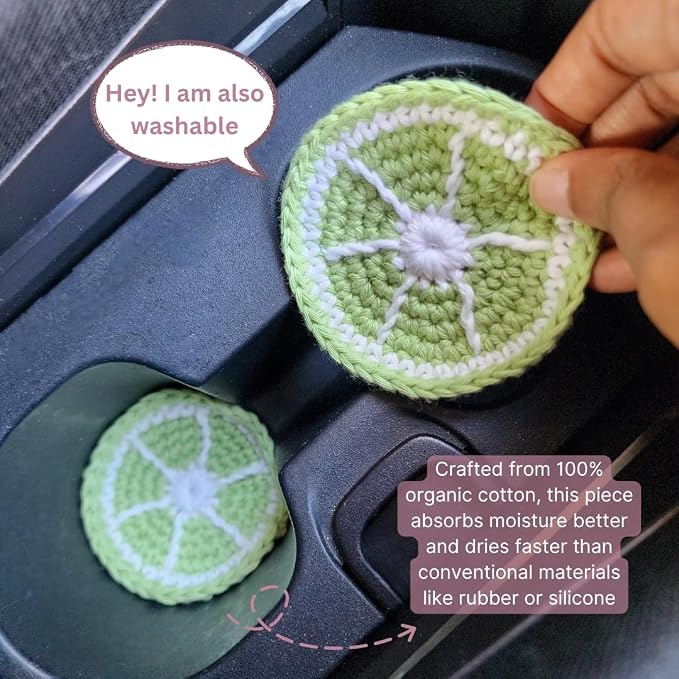 Cotton Crotchet Fruit Car Coaster Set (Lime Zing)