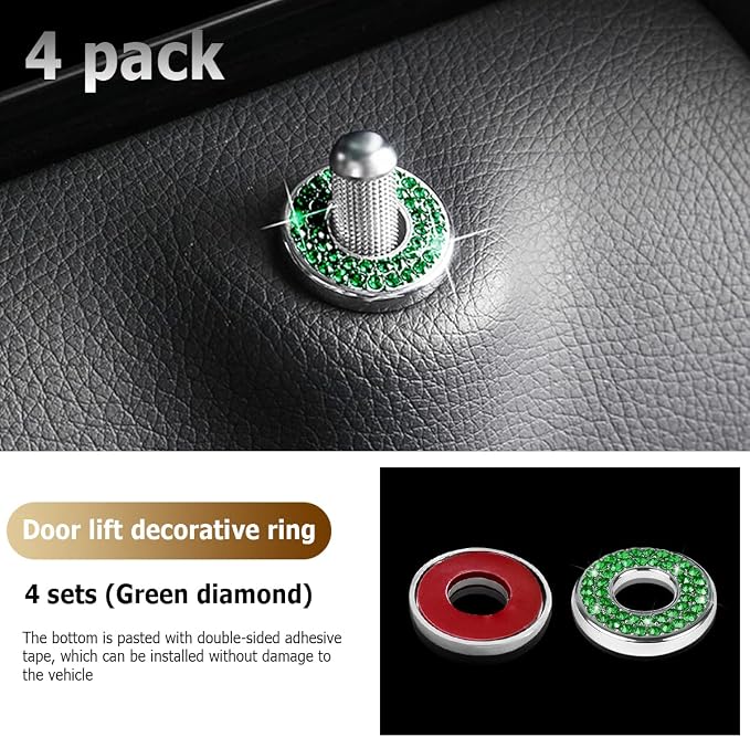4PCS Bling Inner Car Door Lock Cover Stickers, Rhinestones Pull Rod Bolt Decorations, Crystal Auto Decals for Women Girls, Sparkly Car Door Lock Pin Caps for C Class C200L GLC260 C260L