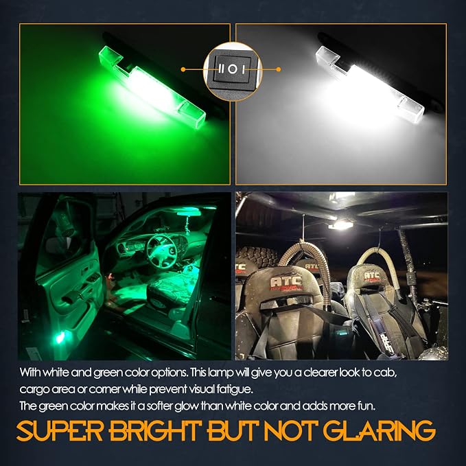 Nirider UTV Interior Light Universal Roll Bar Mount LED Lights Utility Roll Cage Lights Courtesy Interior Dome Light for UTV ATV Polaris RZR Can-Am Truck Car Off Road Vehicle - White Green