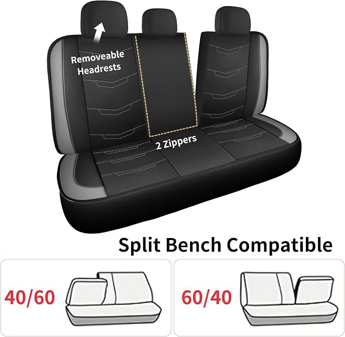 HChengkikz Car Seat Cover, Breathable and Sporty (Black + Gray) | Leather, Universal Fit for Most SUVs, Cars, Sedans, Trucks, Airbag Compatible, Easy to Install