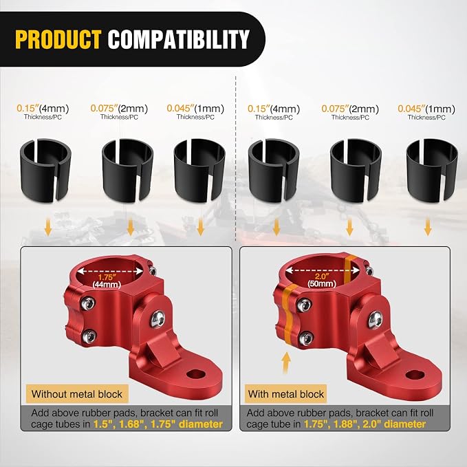 Nilight UTV Flag Antenna Mount Whip Light Mounting Bracket Red Adjustable Heavy Duty for 1.5" to 1.75" and 1.75" to 2" for Polaris RZR Ranger Can Am Maverick X3 Talon