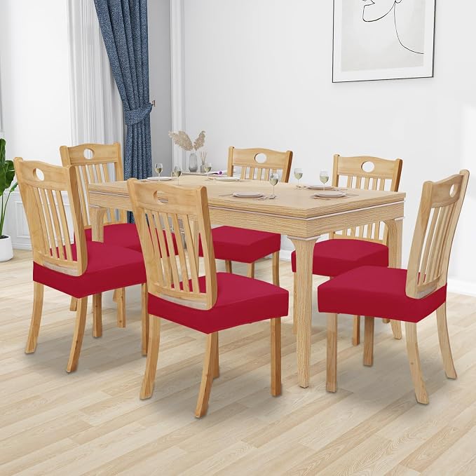 Easy-Going 100% Waterproof Seat Covers for Dining Room Chairs Set of 6, Stretch Chair Seat Slipcovers Protector Removable and Washable Kitchen Dining Chair Covers, Christmas Red