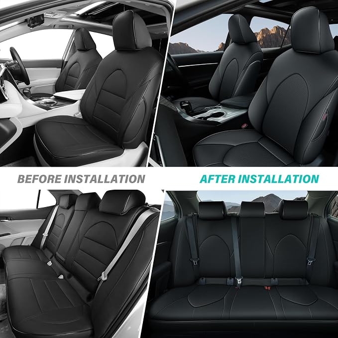 AOMSAZTO Car Seat Cover for Toyota Camry (Hybrid XLE Hybrid XSE) 2018-2024 Full Set Camry Seat Protector Leather Black