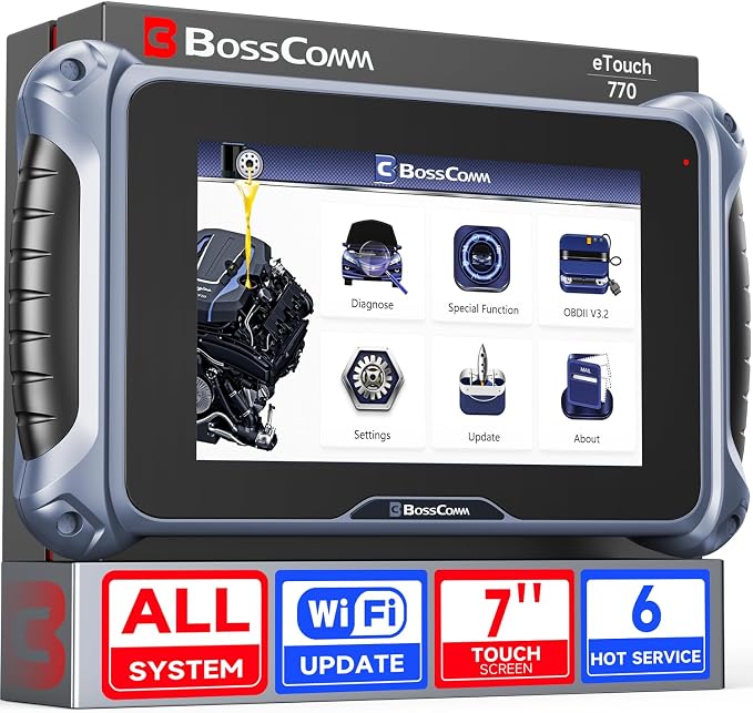 2026 BOSSCOMM eTouch770 Diagnostic Scanner Upgraded from IF745 Code Scanner, All-System OBD2 Scan Tool with 6 Resets, ABS, SAS Calibration,Oil,Throttle, EPB, BMS, Lifetime WiFi Free Update,Auto Vin.