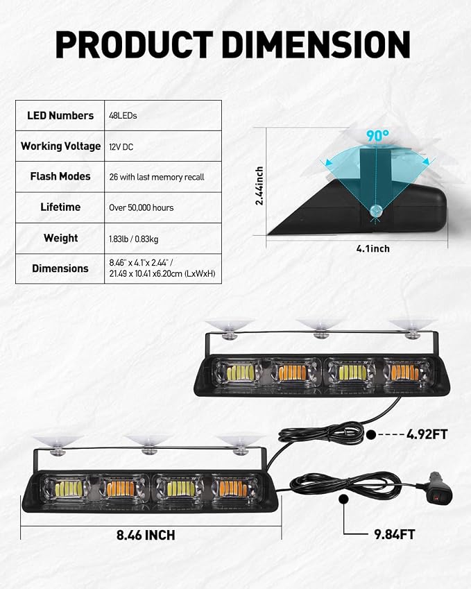 HLauto 2002L Emergency Dash Strobe Lights: Green Safety Lights, Flashing Warning Hazard Windshield Visor Traffic Light Bars for Trucks, Construction Vehicles (2x8.5 inch, 48LED)