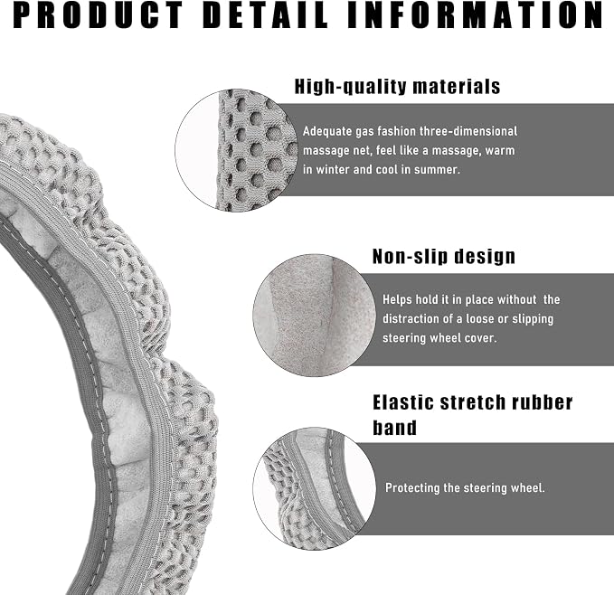 Wevdn Elastic Stretch Steering Wheel Cover, 15"×15" Microfiber Breathable Ice Silk Steering Wheel Protector, Anti-Slip Elastic Steering Wheel Cover for Men Women, Car Accessories (Gray)