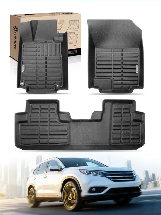 YHTAUTO Automotive All Weather Floor Mats Compatible with Honda CR-V 2012 2013 2014 2015 2016, Only for Carpet Flooring Car Mats Custom Fit TPE Floor Liners Front & Back Seat, Black, Set of 3