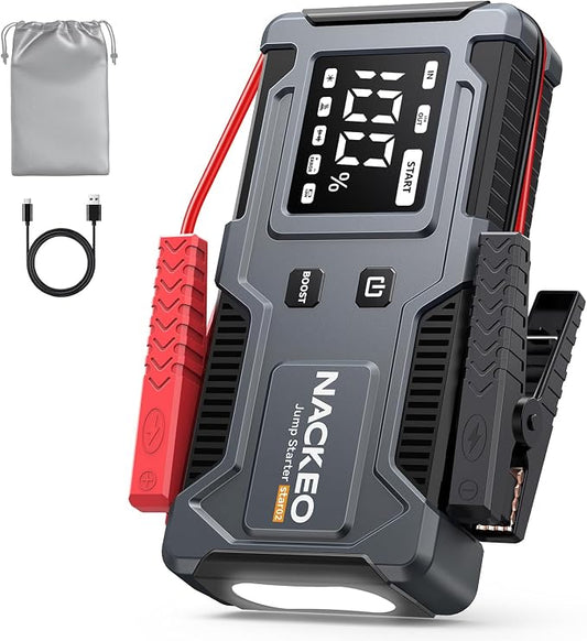 Jump Starter 6000A, 12V Car Battery Jump Starter with Built-in Smart Jumper Cables, Car Jump Starter Jump Box Portable Jumper Cables for car (9.0L Gas/7.0L Diesel), LCD Display, LED Light