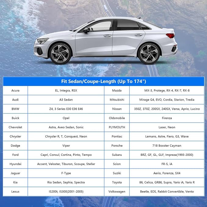 GUNHYI Coupe Car Cover Waterproof All Weather for Automobiles, Outdoor Full Car Cover Snowproof Windproof, Universal Fit Audi TT, BMW Z4 etc. (Fit Sedan Length up to 174 inch, Silver)
