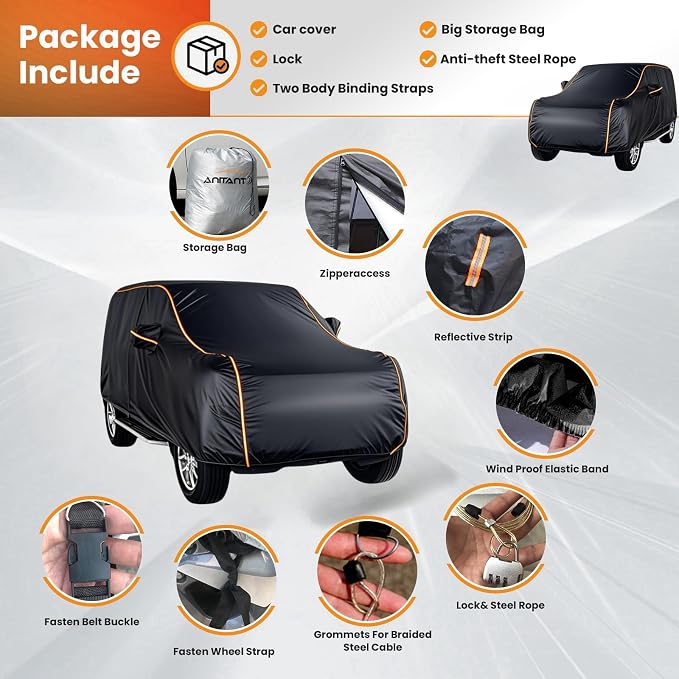Super Lightweight Car Cover Waterproof All Weather, 2 Door Small SUV Covers, UV Rain Protection Full Exterior Covers Fit SUV Up to 182"