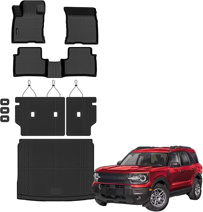 AUXKO All Weather Floor Mats Cargo Mat Fits for Ford Bronco Sport 2021-2026 with Backrest Mat TPE Liners All Season Accessories Guard Odorless Anti-Slip Floor Liners Trunk Tray