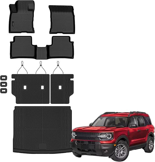 AUXKO All Weather Floor Mats Cargo Mat Fits for Ford Bronco Sport 2021-2026 with Backrest Mat TPE Liners All Season Accessories Guard Odorless Anti-Slip Floor Liners Trunk Tray
