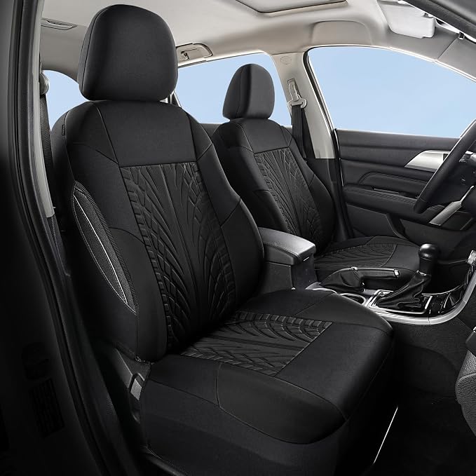 HChengkikz Premium Cloth Seat Covers, Washable Car Seat Cover Full Sets, Elastic Fabric, Airbag Compatible,Breathable All Season Comfort Seat Cover for Most Cars,Trucks,SUVs(Full Set,Black 815) | Breathable, Airbag compatible, Easy to Install, Universa...
