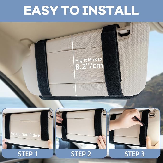 TICARVE Car Sun Visor Organizer, 1000D Nylon MOLLE Pouch with Zipper Black | Heavy-duty 1000D Nylon Car Sun Visor Organizer, With Zipper Pockets, Elastic Straps and Glasses Clip, for Car SUV Truck