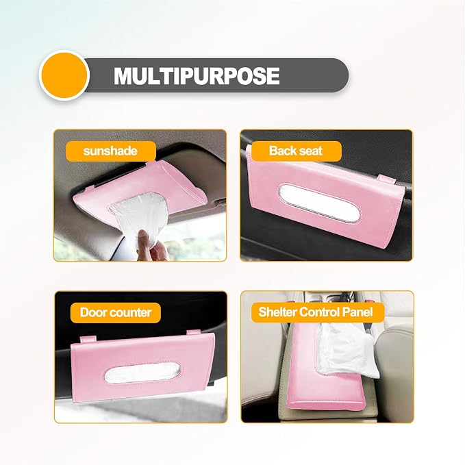 Premium PU Leather Car Tissue Holder Visor for Universal Auto,Tissue Case Holder Seat Back with Tissue Refill, Car Tissue Holder (Pink)