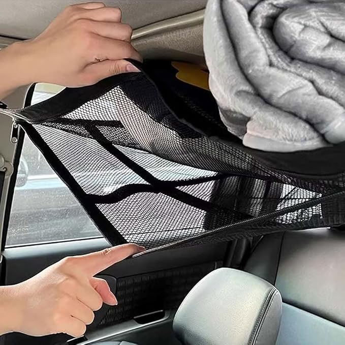 Car Ceiling Storage Net for Jeep Wrangler 1986–2025 2026 YJ/TJ/JK/JL, Double-Layer Roof Cargo Organizer, Interior Overhead Mesh Bag for Travel Essential Storage