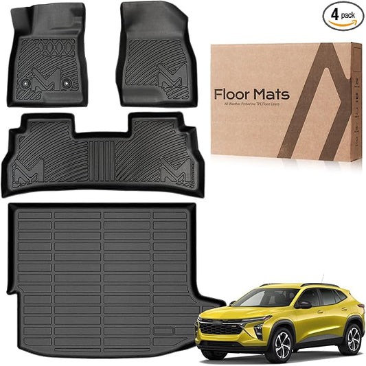 TPE Automotive Floor Mats & Cargo Liner Custom for 2024-2026 Chevy (Chevrolet) Trax & Buick Envista, All Weather Cover Protection Waterproof Black Floor Liner Front & Rear Row Full Set Car Mats, 4PCS
