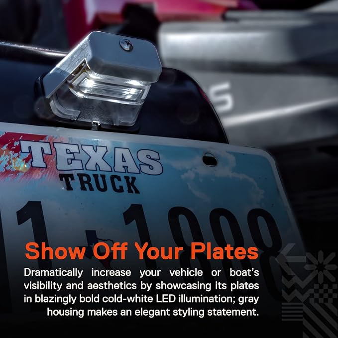 TRUE MODS Gray LED Boat Trailer License Plate Light [Stud Mount] [DOT FMVSS 108] [SAE L] [Waterproof] [12V DC] Universal Submersible Tag Lamp for Auto Work Utility Flat Bed Dump Box Semi Truck RV