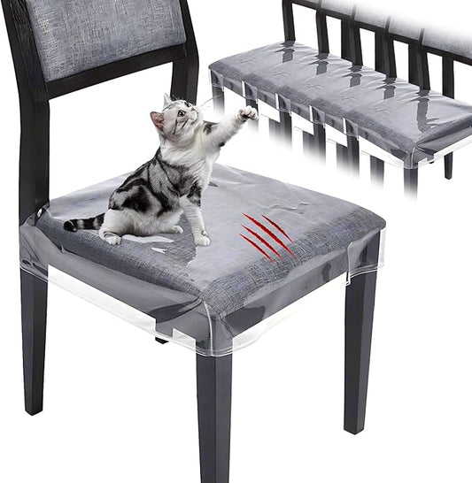 6 Pack Plastic Chair Covers for Dining Chair, Plastic Seat Covers for Dining Chairs, PVC Seat Protector, Waterproof Kitty Scratch Resistant for Most 16-18 Inches