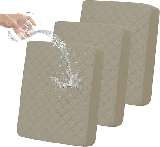 Easy-Going Waterproof Couch Cushion Covers, Non-Slip Leakproof Sofa Seat Cushion Slipcovers, Quilted and Stretch Furniture Protector for Dogs, Pets (3-Piece Sofa Cushion, Beige)