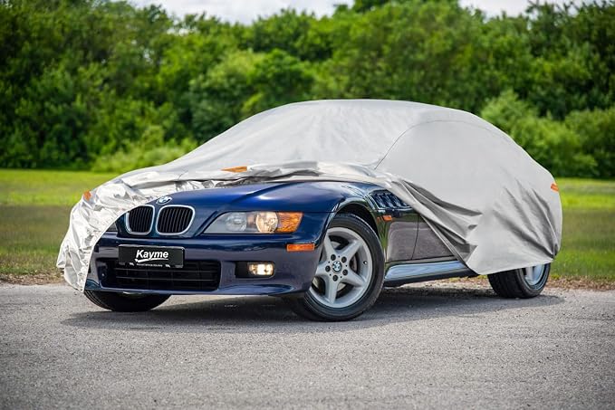 Kayme 6 Layers Car Cover Custom Fit for BMW Z3 (1997-2003) Waterproof All Weather for Automobiles, Outdoor Full Cover Rain Sun UV Protection.Silver