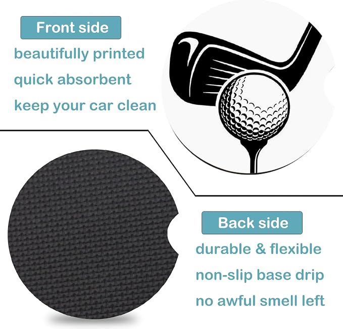 2 Pack Golf Car Cup Holder Coasters Universal Neoprene Coasters | 2.75" Universal Size Anti Slip Rubber Mat, Auto Cup Holder Accessories for SUV Truck, Golf Lovers Gifts for Women Men Mom