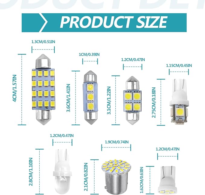 70 Pieces LED Car Interior Lights Bulb Kit - LED Dome Light 31 mm 36 mm 41 mm T10 Car Interiors Map Dome Trunk Cargo Door Courtesy License Plate Light - White