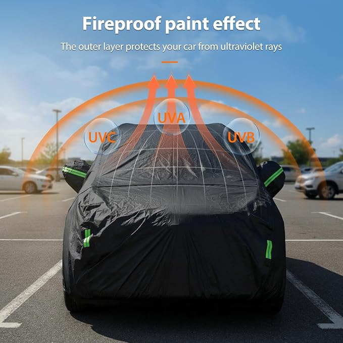 SUV Car Cover Waterproof All Weather, Full Exterior Outdoor Car Cover Up to 187 in with Door Zipper, Windproof Straps, UV Rain Snow Dust Protection (Black)