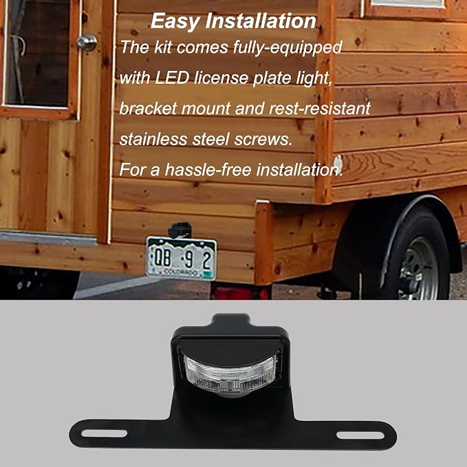 LED License Plate Light for RV Trucks UTV ATV Trailer Lorry Boat Number plate lamp Trailer Light Waterproof License Tag Lights (Black Housing +Bracket Mount)