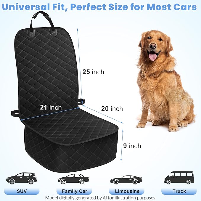 ELONGRIVER Dog Car Seat Covers, Waterproof Front Seat Cover for Dogs, Scratch-Proof, Nonslip Pet Passenger Seat Cover Protector, Universal Fit for Cars Trucks SUVs, Large Size, Black