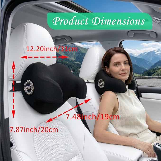SPRFUFLY U-Shaped Car Headrest Pillow for Sleeping, 100% Memory Foam Car Pillow with Breathable Removable Cover, Ergonomic Design - Ideal Car Companion for Naps & Neck Pain Relief (Black, 1PC)