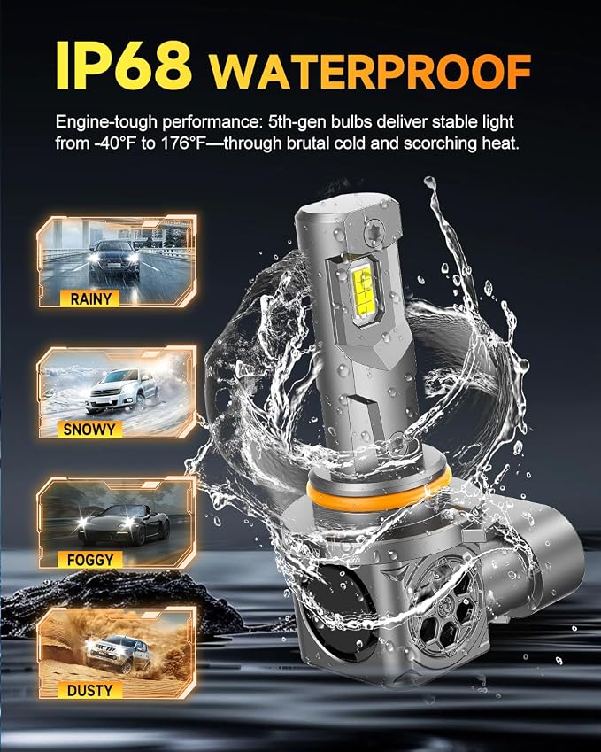 Ursprung 2026 𝐍𝐞𝐰-𝐆𝐞𝐧 9005/HB3 Fog Light, 10,0000LM 1400% Super High Brightness, 6500K Cool White, 1:1 Size Fit, CANBUS Anti-Flicker, IP68 Waterproof, 85000+Hrs Lifespan, Pack of 2