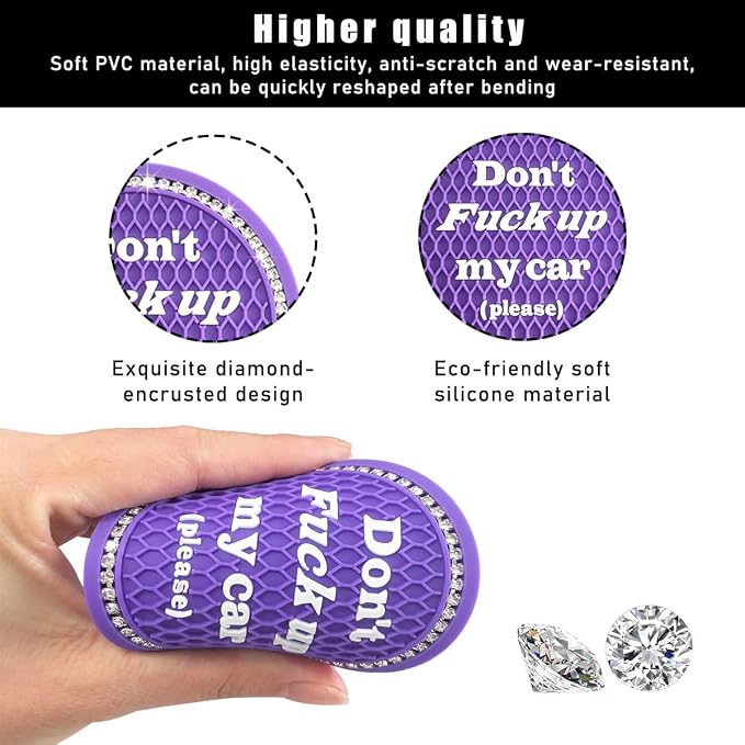 Ziciner 2 Pack Bling Car Cup Holder Coaster, 2.75 Inch Anti-Slip Auto Insert Cup Coaster, Crystal Car Drink Cup Mat Perfect for Women Girls, Universal Interior Decor Accessories (Purple)