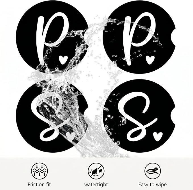 2PCS Letter H Car Cup Holder Coasters,Simple Initial Car Coasters Cars Accessories Interior Decor Universal Neoprene 2.75" Anti-Slip Rubber Mat with Finger Slot,Monogram Gifts for Women, Men, Driver