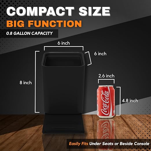 Car Trash Can for Vehicles Leakproof Compact Garbage Bin w/Stability Flap, Anti-Slip Base, Portable Trash Holder for Cars, Trucks, SUVs, Minivans (Gray, Medium)