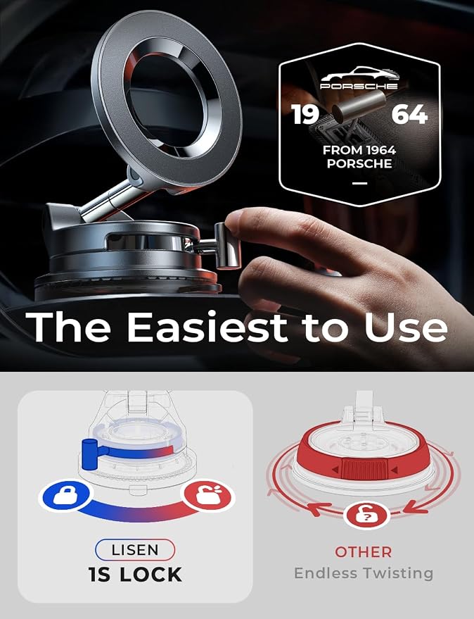 LISEN 2 Pack for Magsafe Car Mount, Magnetic Phone Holder for Car, Strong Magnetic Car Phone Mount, 89 LBS Suction Phone Mount Vacuum, Dashboard Gifts Phone Holders for Your Car Mount for iPhone 17 | Automotive Dashboards