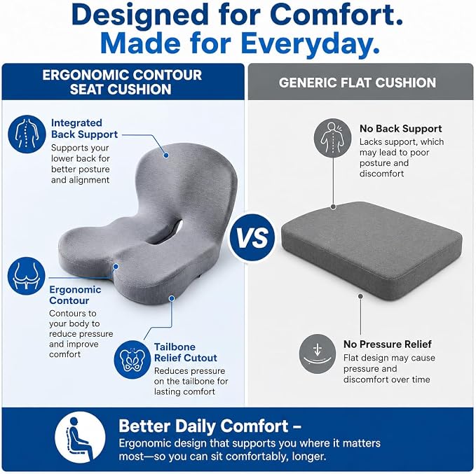 Memory Sponge Cushion, Pressure reducing Cushion, Ergonomic, Lumbar Support Pillow (All Black)