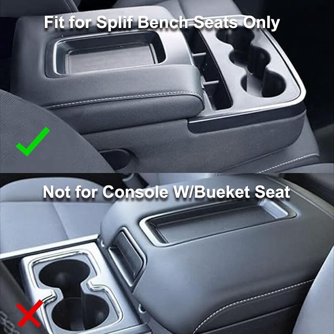 SecosAutoparts 2014-2018 Center Console Armrest Cover Lid for Chevy Silverado & GMC Sierra 1500 2500 3500 - Dark Gray Leather Replacement Cover, Jump Seat 40/20/40 Split Bench, Microfiber Leather