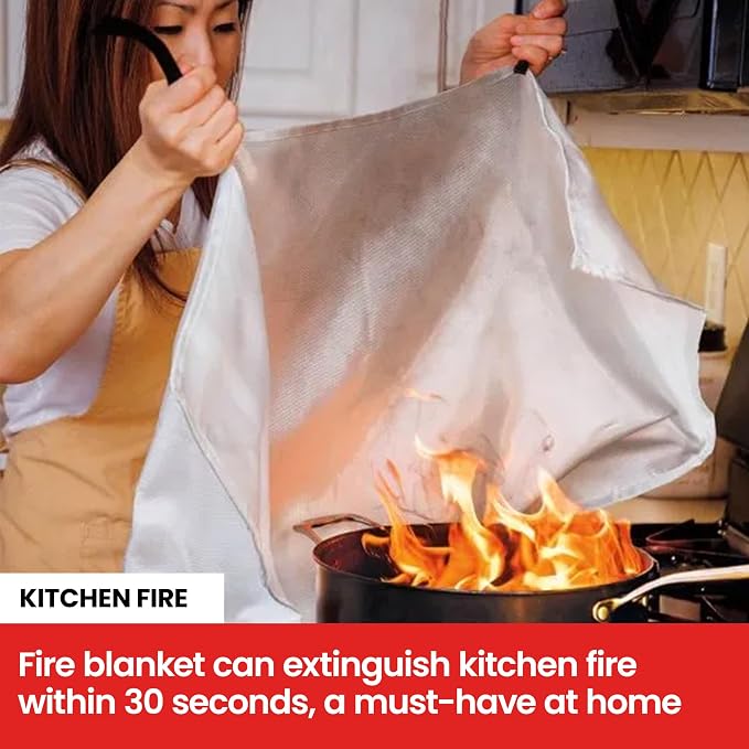Fire Blanket 4 Pack 40"x40" – CE Certified Fiberglass, Heat Resistant to 1076°F – No-Mess Fire Suppression for Kitchen, Grill, Car, Camping & Home Safety