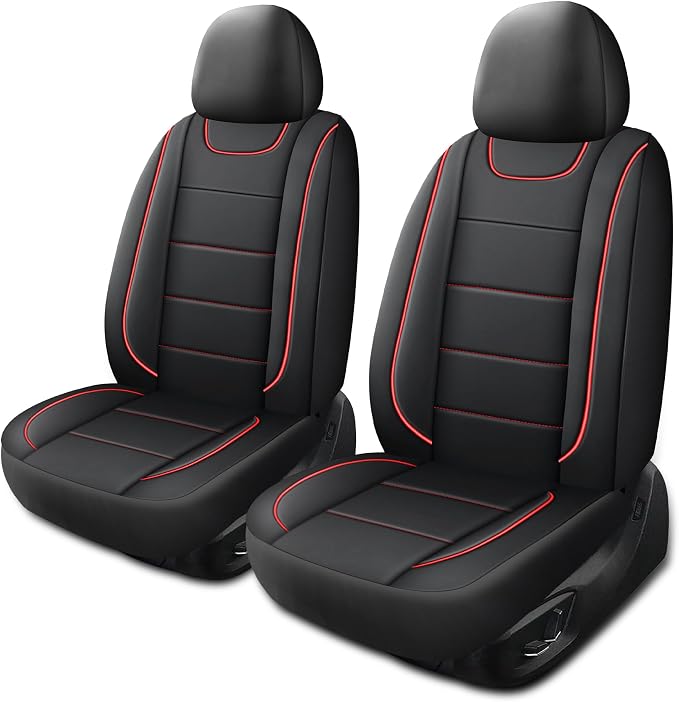 HChengkikz Front Car Seat Cover, Waterproof Faux Leather (Black + Red) | Car Seat Protectors, Quilting, Easy to install, Airbag Compatible, Universal Fit for Most Suvs, Trucks, SUVs