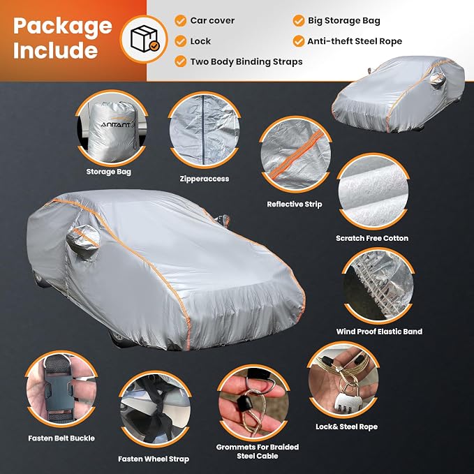 Small Car Cover for Automobiles All Weather Waterproof Carpa para Carro Full Exterior Covers Fit Tesla Model 3 Honda Civic Mercedes c300 BMW M3 Fit All Sedan 178"~186"