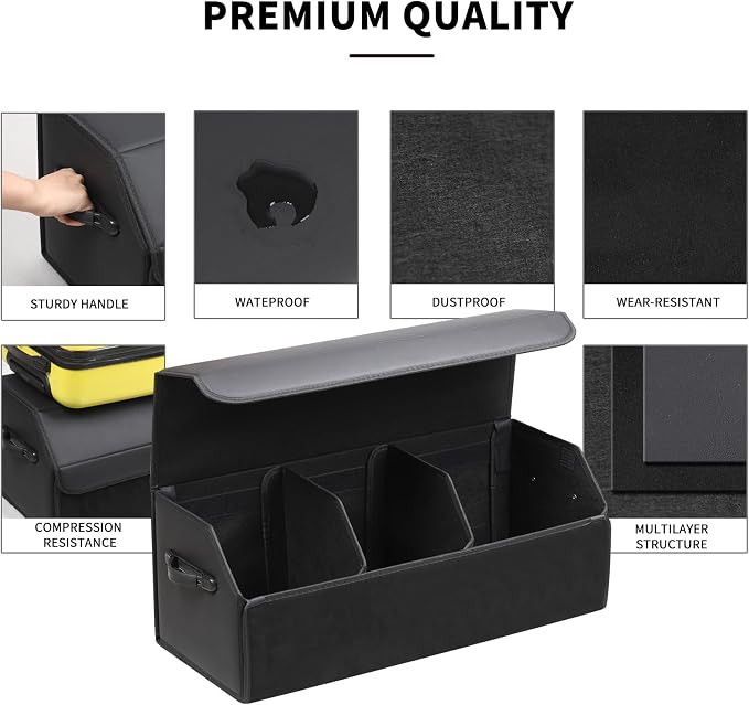 AUTOARK Leather Car Trunk Organizer,Durable Collapsible Adjustable Compartments Cargo Storage,Extra Large Capacity,AK-151