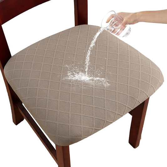 Waterproof Chair Seat Covers Set of 6 for Dining Room, Stretch Removable Washable Dining Chair Seat Slipcovers for Home, Restaurant, Banquet,Kitchen Chair Seat Cushion Protector(Taupe,Small)