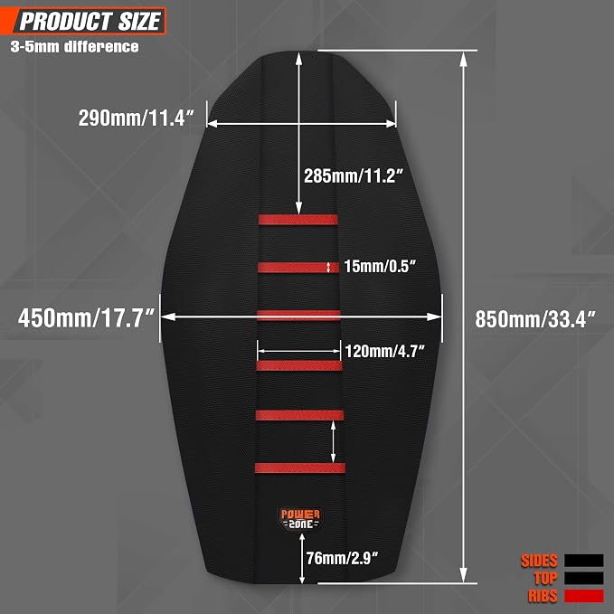 Universial Dirt Bike Seat Cover - Soft Ribbed Rubber Seat Covers for Motorcross Enduro (Red)