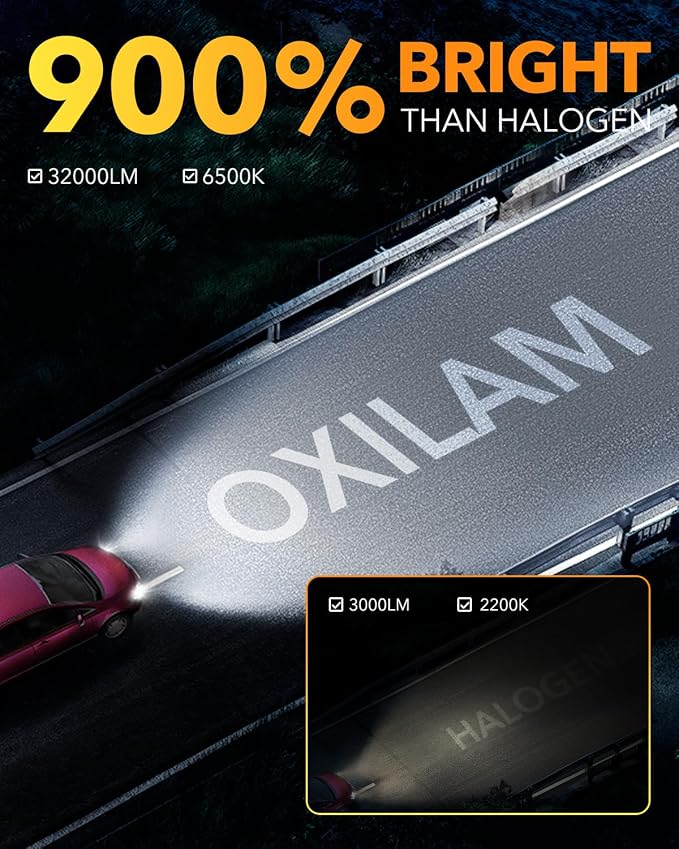OXILAM H4/9003/HB2 LED Bulbs, 50000LM 900% Brighter 6500K Cool White, 1:1 Halogen Size, Quick Install Light Upgrade, Pack of 2